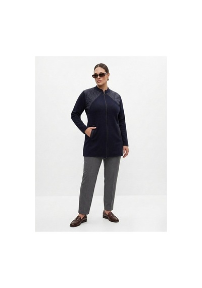 Onno Style Women Omzu Kapitoneli Çelik Örgü Fermuarlı Triko Kadın Ceket Lacivert