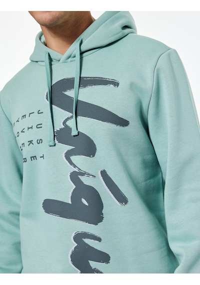 Koton Uzun Kollu Baskılı Şardonlu Kapşonlu Sweatshirt Yeşil 6wam70045mk Yeşil