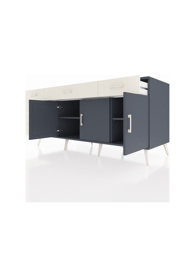 Kronos Konsol 2 Raflı 6 Çekmeceli 3 Kapaklı 176x59x83 Antrasit-antrasit/aytaşı Antrasit/aytaşı