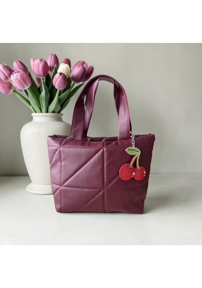Mila Kapitone Bordo Mini Kadın Çanta - Charmlı Siyah