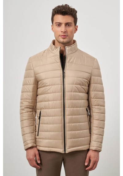 İmza Bej Kapitone Hakim Yaka Düz Yırtmaçsız Tam Astar Slim Fit Classic Mont 1007245155 Bej
