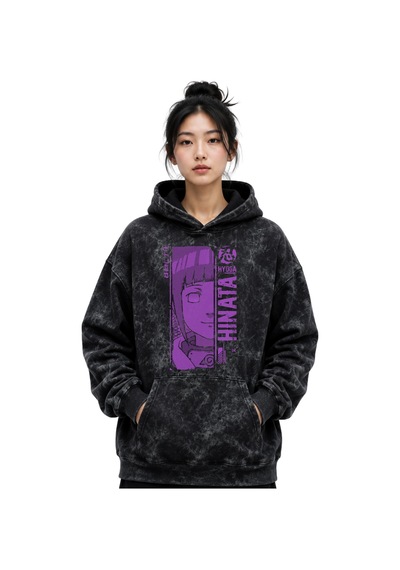 Sevbano Hinata Hyoga Naruto Anime Baskılı Unisex Oversize Yıkamalı Premiu Siyah