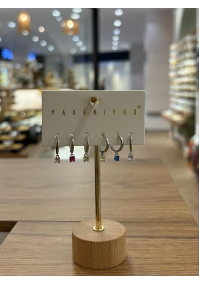 Yakemiyou Silver Minimal Renkli Altılı Küpe Çok Renkli