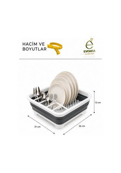 Katlanabilir Bulaşıklık Tabaklık Çatal Kaşıklık Çok Amaçlı Mutfak Tezgah Üstü Bulaşık Kurutmalık Beyaz