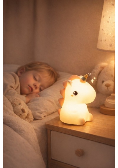 Rgb Led Sevimli Unicorn Çocuk Odası Gece Masa Lambası Renk Değiştiren Yumuşak Silikon Usbli Şarjlı Çok Renkli