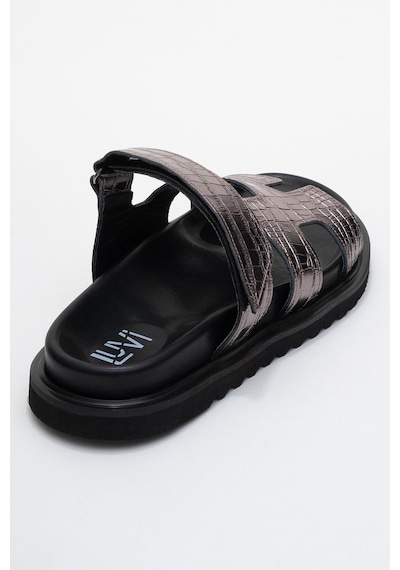 Luvishoes Luvi Shoes Loana Platin Baskı Hakiki Deri Kadın Terlik Platin