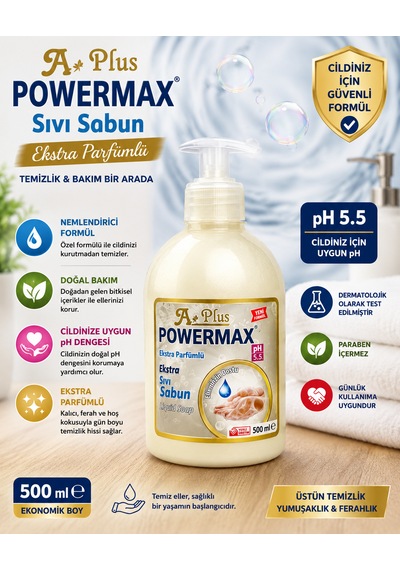 Powermax A Plus Extra Sıvı Sabun 500 Ml X4 Set El Temizleme Sabunu