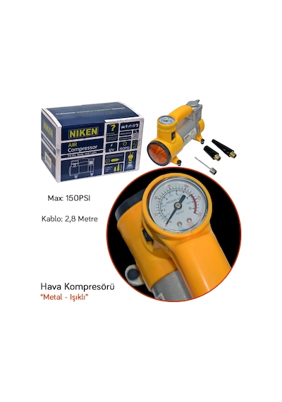 Niken Hava Kompresörü 150 Psi Metal Gövde ve Işıklı Sarı