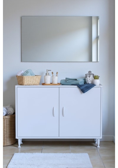 Eliusta Sabir 95 Cm 2 Raflı Beyaz Banyo Mutfak Dolabı 3 Bölmeli Çok Amaçlı Dolap 95x75x32,5 Cm Düzenleyici Beyaz