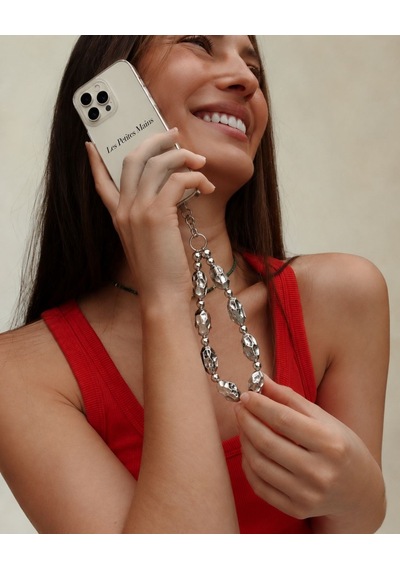 Iconic Gümüş Dövme Metal Boncuklu Telefon Askısı, Boncuklu Telefon Charmı Ve Çanta Aksesuarı