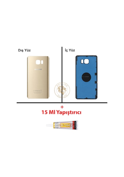 Samsung Galaxy Note 5 Gold Renk Arka Kapak + B7000 Yapıştırıcı Arka Cam Batarya Kapağı Pil Kapağı Lazer Kesim Back Cover Galaxy Note 5 Uyumlu