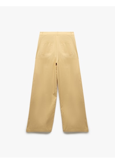 Koton Pamuklu Poplin Kumaş Pileli Geniş Paça Pantolon Bej 5sak40275pw Ekru