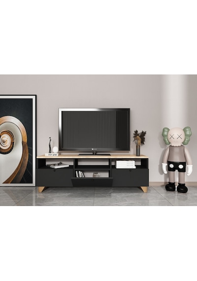 Tv Sehpası Raflı Antrasit Kapaklı Tv Ünitesi