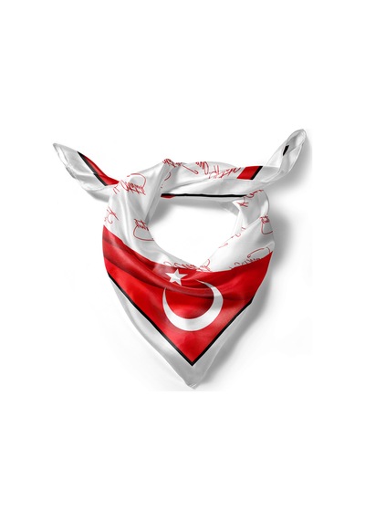 K.atatürk İmzalı Türk Bayrağı Desen Bandana/fular Kırmızı