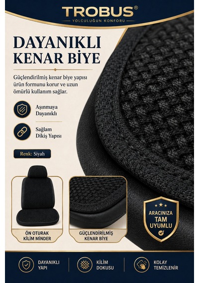 Hyundai Elantra 2016-2020 Üniversal Örme 3 Parça Minder Terletmez Kaymaz Taban Siyah