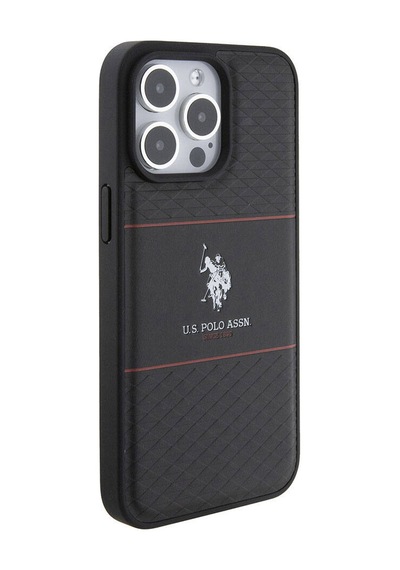 Apple Uyumlu iPhone 15 Pro Max Kılıf U.s. Polo Assn. Lisanslı Deri Şeritli Logo Dizayn Kapak Siyah
