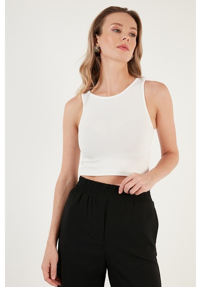 Lela Fitilli Super Crop Örme Bayan Atlet 5865554 Beyaz