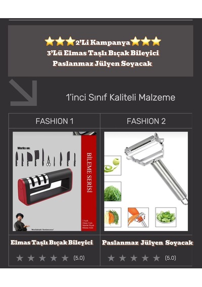 2'li Set Bıçak Bileyici Ve Jülyen Meyve Sebze Soyacak