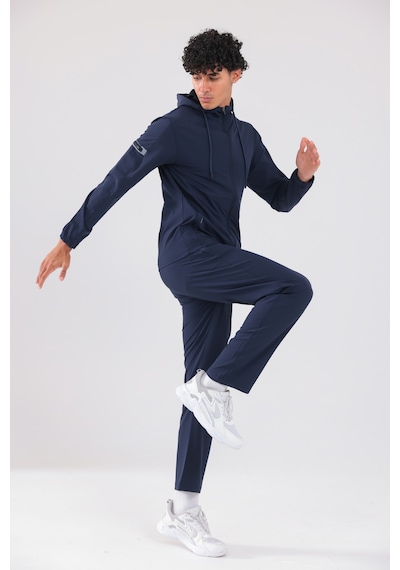 Rowinger Kapüşonlu Fermuarlı Kol Cepli Teknik Dokuma Erkek Eşofman Takımı Blue