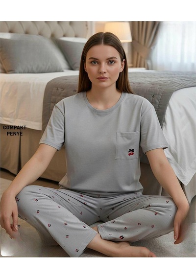 Mihra Kadın Compakt Penye Bisiklet Yaka Kısa Kol İnce Pijama Takımı 90791gk - 1 Adet Gri