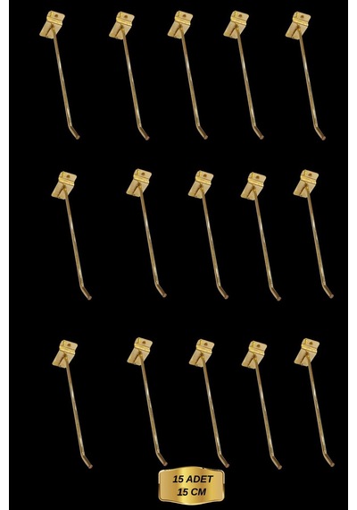 Kanallı Pano Kancası 15 Cm Gold Kaplama Mağaza Raf Askı Kancası 15 Adet