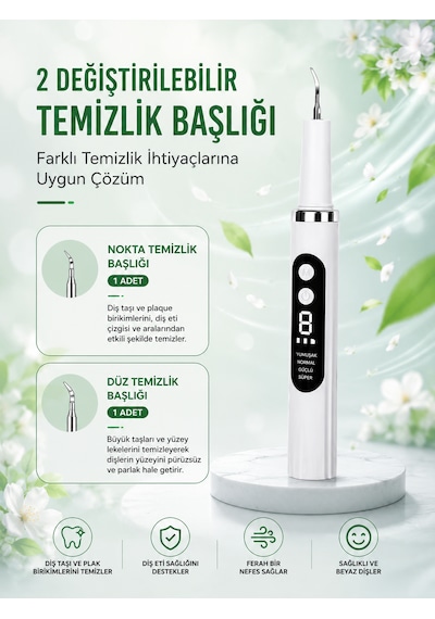 Diş Eti Sensörlü 500mah Şarjlı 5 Modlu Ultrasonik Akıllı Diş Taşı Plak Temizleme Cihazı