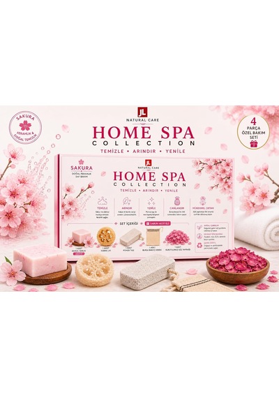 Natural Care Sakura Çiçeği Sabun Hediyeli 4 Parçalı Doğal Cilt Bakım Seti, Kabak Lifi, Pomza Taşı, Bursa Kesesi, Kurutulmuş Gül Yaprağı Sakura Çiçeği