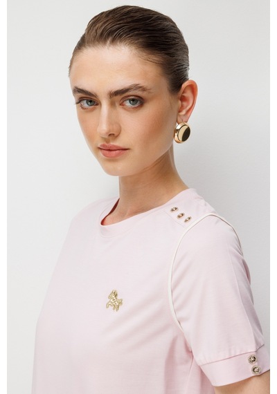 On Kadın Omzu Düğmeli İşleme Detaylı Bluz 71536 Pembe