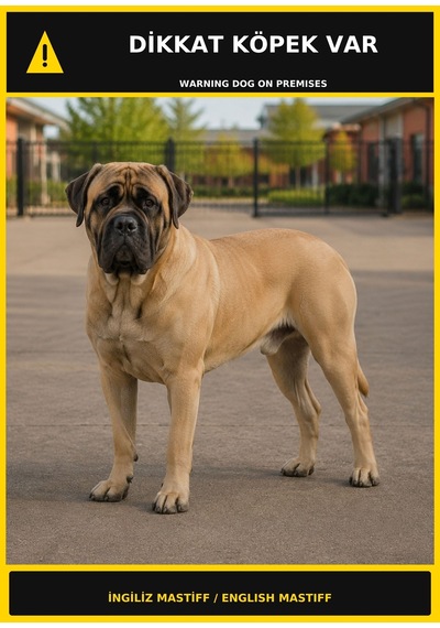 Dikkat Köpek Var İngiliz Mastiff Görselli Pvc Uyarı Levhası 50x70cm