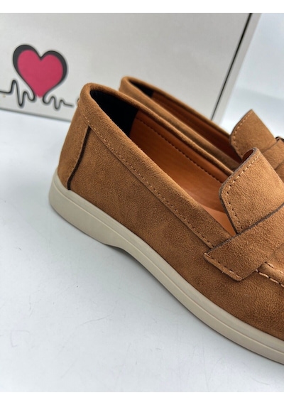 Dabab Shoes Lupy Kadın Süet Düz Taban Rahat Günlük Casual Babet Ayakkabı Kahverengi