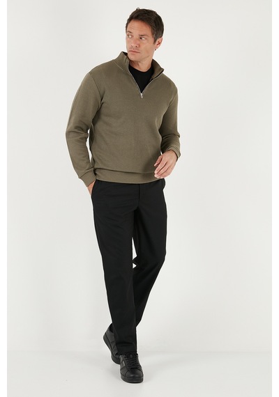 Buratti Pamuklu Relaxed Fit Yarım Fermuarlı Sıfır Yaka Örme Erkek Sweat 5901076 Haki