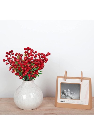 Yapay Çiçek Kokina 3 Dal lı Demet 20*15cm Yılbaşı Çiçeği Red Berr