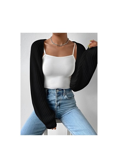 Moibody Triko Örgü Reglan Kol Bolero Hırka Kore Tarzı 4 Mevsim Siyah Siyah