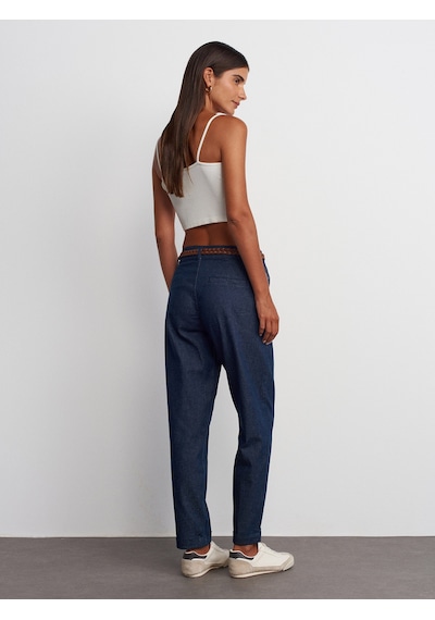 Dilvin Duble Paça Kemerli Denim Pantolon Lacivert