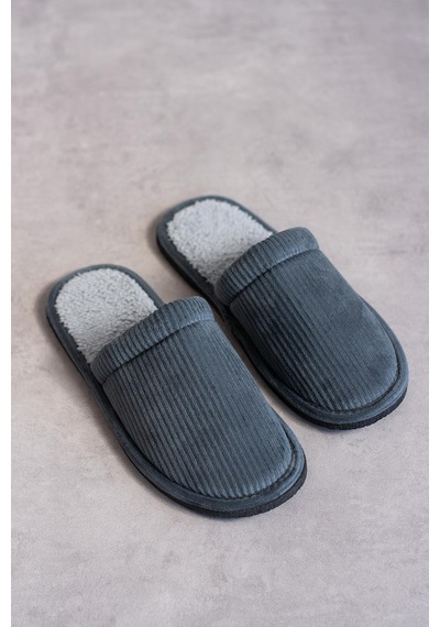 Modafrato Fitilli Düz Unisex Ev Terliği Kışlık Kadın Erkek Terlik Gri