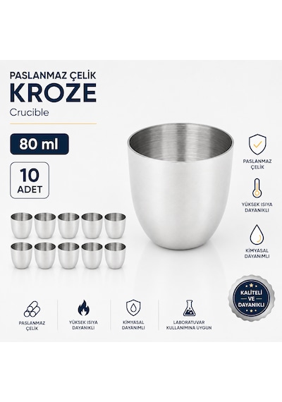Paslanmaz Çelik Kroze 80 Ml - Crucible - 10 Adet
