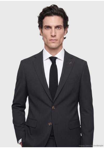 Ramsey Antrasit Desenli Modern Fit Yün Karışımlı Takım Elbise