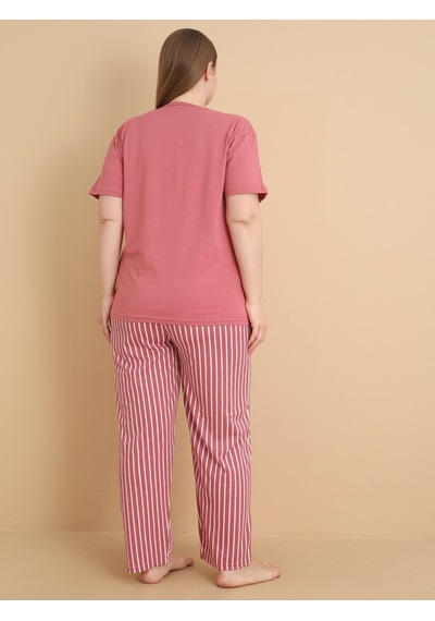 Wordex Mirano 4510 Çizgili Pijamalı Kısa Kollu Penye Büyük Beden Kadın Pijama Takımı GÜL KURUSU Wordex Mirano 4510 Çizgili Pijamalı Kısa Kollu Penye Büyük Beden Kadın Pijama Takımı GÜL KURUSU