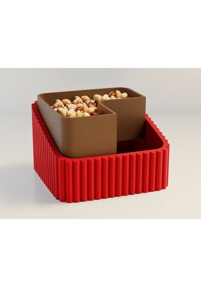 3d Baskı Fıstık Kasesi - Çift Hazneli Kabuk Ayırıcı Sunum Kasesi - Kırmızı Kahverengi
