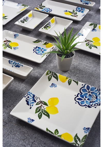 Piatti Naturali 16 Parça 6 Kişilik Limon Kahvaltı Takımı Handmade Sunum Set Çok Renkli