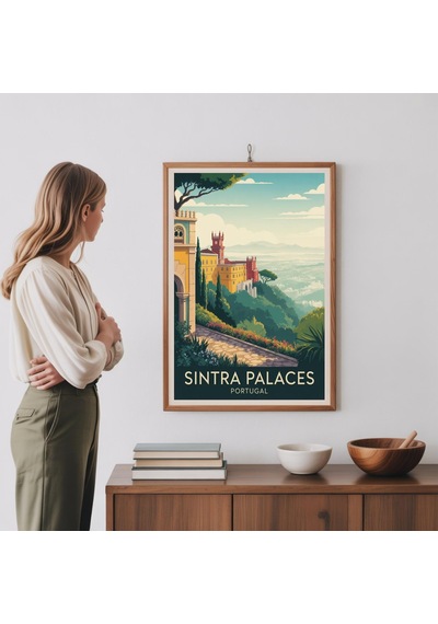 Sintra Sarayları Portekiz Seyahat Posteri Tarihi Kale Duvar Sanatı Manzaralı Ev Dekorasyonu