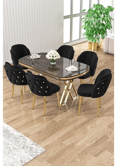 Canisa Zae Serisi 90x168 Lak Panel Antrasit Ironi Gold Ayak Masa Takımı 6 Siyah Sandalye Antrasit İroni Masa Siyah Sandalye Ayaklar Gold Canisa Zae Serisi 90x168 Lak Panel Antrasit Ironi Gold Ayak Masa Takımı 6 Siyah Sandalye Antrasit İroni Masa Siyah Sandalye Ayaklar Gold