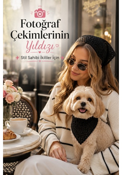 Kadın Ve Köpek Kombin Bandana El Örgüsü Bohem Stil Uyumlu Anne Köpek Bandanası Ayarlanabilir Tasarım Siyah