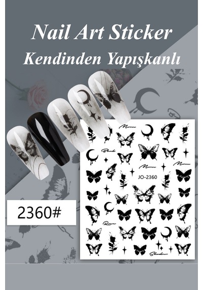 Nail Art Sticker Kendinden Yapışkanlı, Tırnak Süsleme, Tırnak Dövmesi Stikır 2360 Siyah-2360