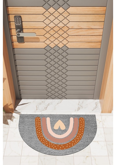 Rugmood Modern Dijital Paspas Gri Kalp Gökkuşağı Kapı Önü Paspası