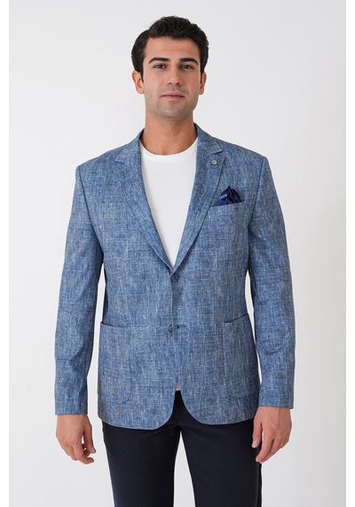 Slim Fit Torba Cepli Kırçıllı Dokuma Esnek Pamuklu İndigo Ceket C 748 Indıgo