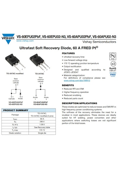 Vs-60apu02-n3 Soft Recovery Dıode 60a, 200v