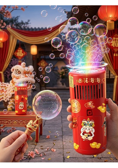 Işıklı Ve Müzikli Otomatik Baloncuk Makinesi 2 Adet Solüsyon + Sticker Hediyeli Bubble Machine 3+ Yaş Kırmızı