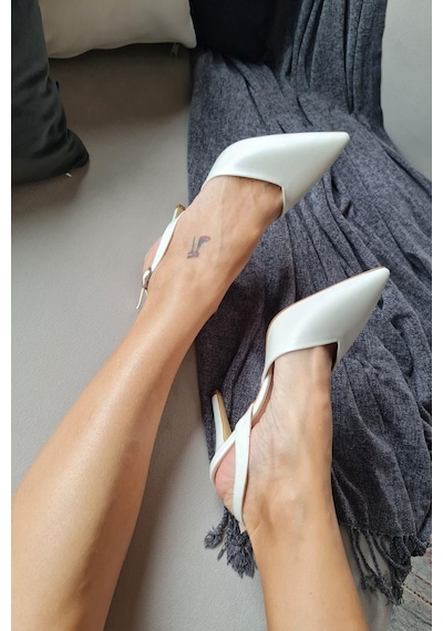 036 3110 Topukla Kadın Saten Stiletto Ayakkabı Sedef