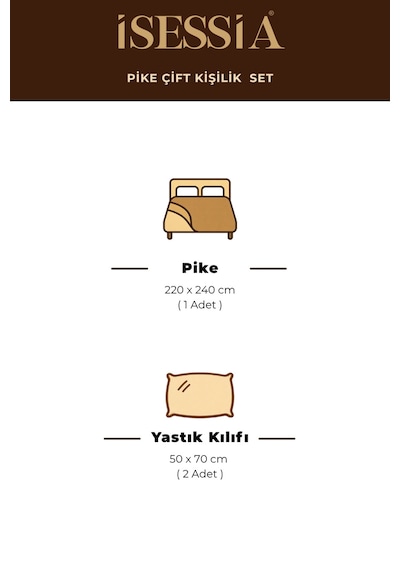 Liva Çift Kişilik Pike Takımı Yatak Örtüsü 2 Yastık Kılıfı Dokulu Pike Seti 220x240 Cm Kiremit